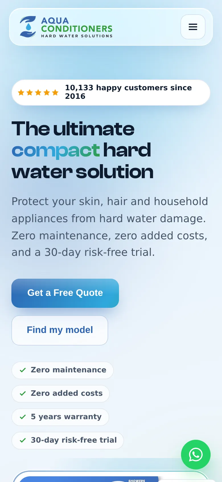 Aqua Conditioners home page on a phone