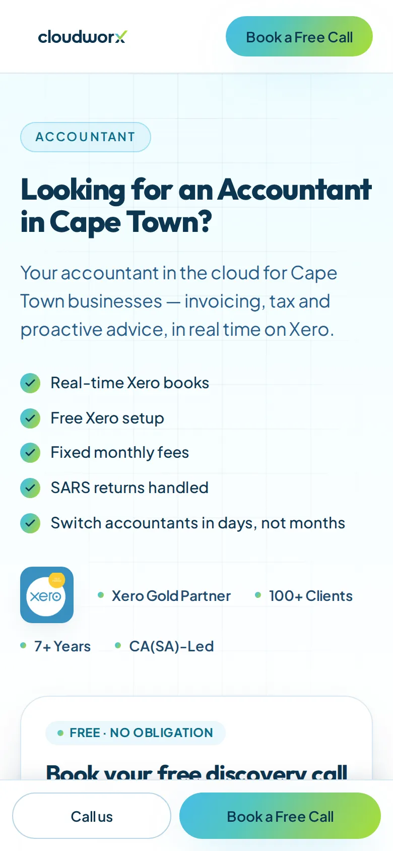 Cloudworx accountant landing page on a phone