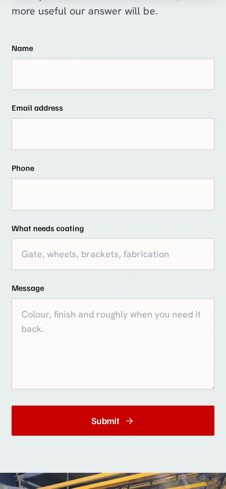 OZ Coat contact form on a phone