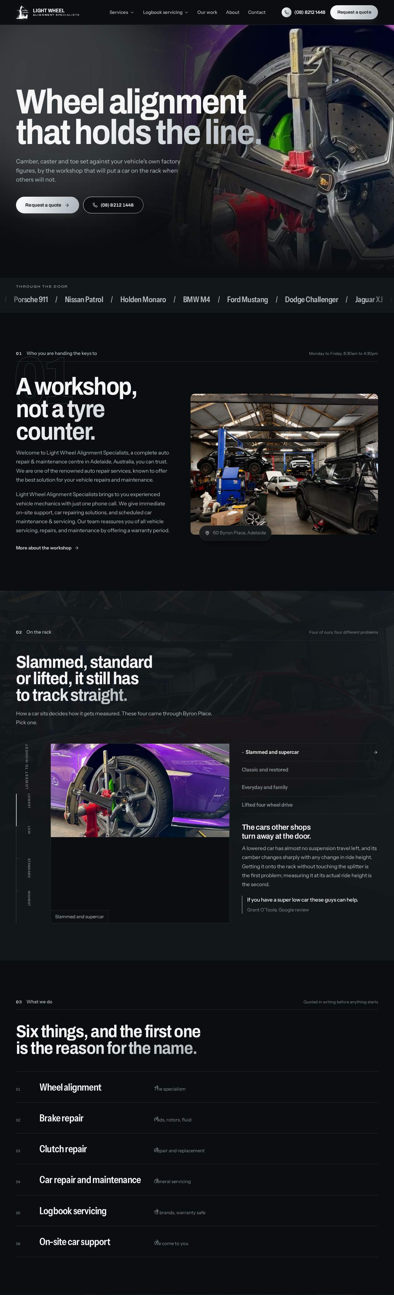 Light Wheel Alignment website home page, built by Webders